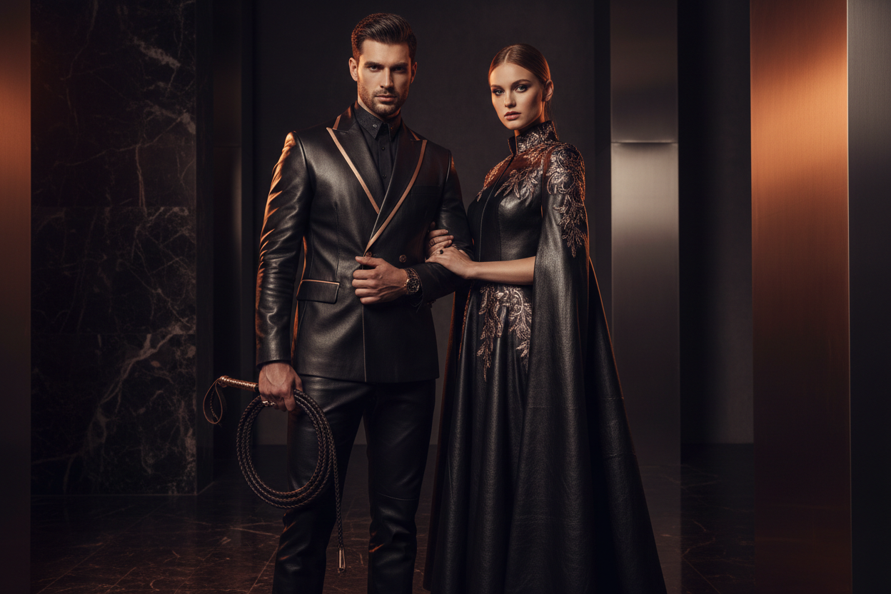 BDSM Peitsche und Leder-Outfits für einvernehmliche Paar-Rollenspiele