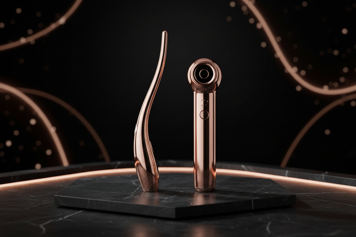 Vibrator und Satisfyer im Vergleich – klassischer Vibrator neben modernem Druckwellen-Toy