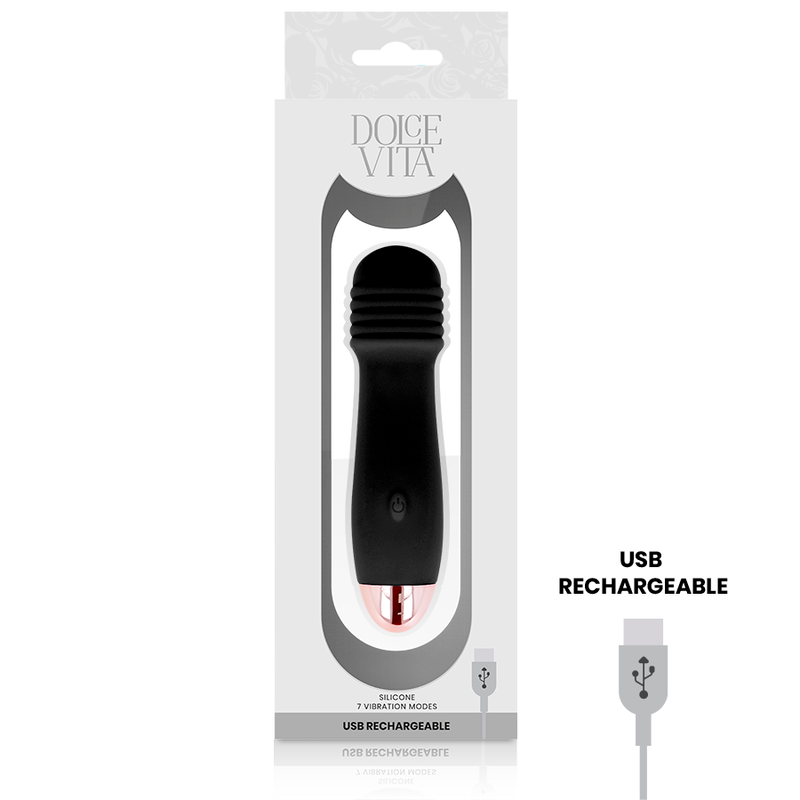 DOLCE VITA - AUFLADBARER VIBRATOR DREI SCHWARZ 7 GESCHWINDIGKEIT Produktansicht und Details