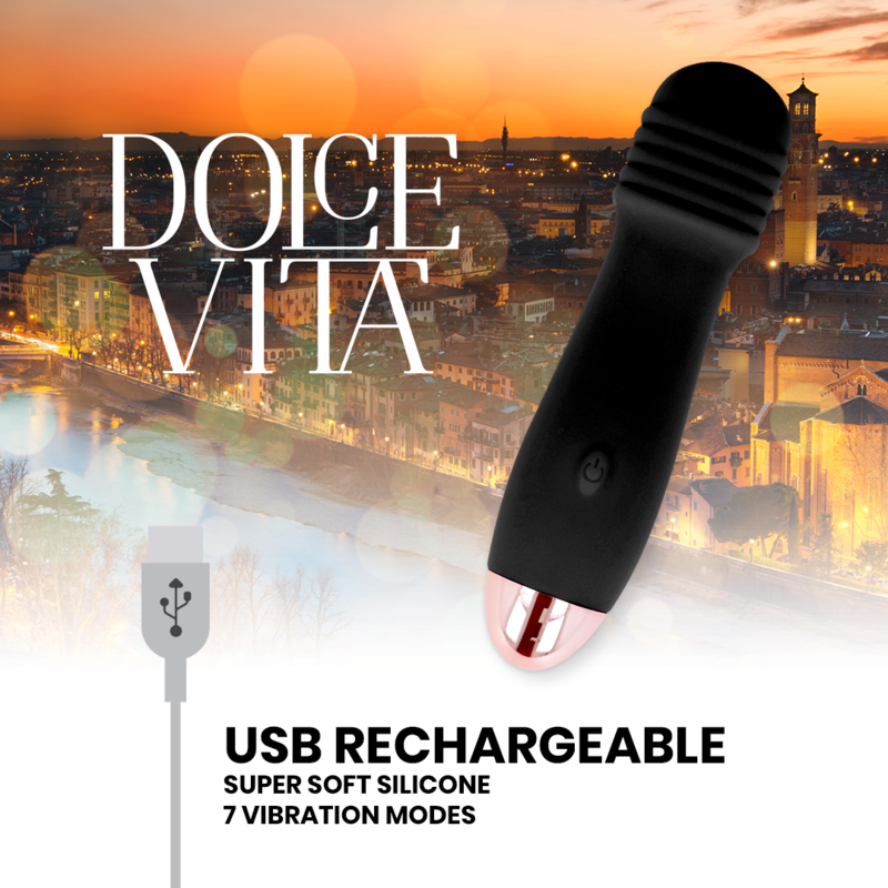DOLCE VITA - AUFLADBARER VIBRATOR DREI SCHWARZ 7 GESCHWINDIGKEIT hochwertiges Sextoy bei Secret Pulse