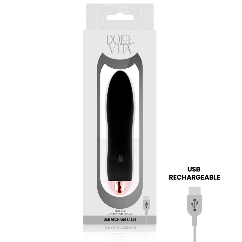 DOLCE VITA - AUFLADBARER VIBRATOR VIER SCHWARZ 7 GESCHWINDIGKEITEN Produktansicht und Details