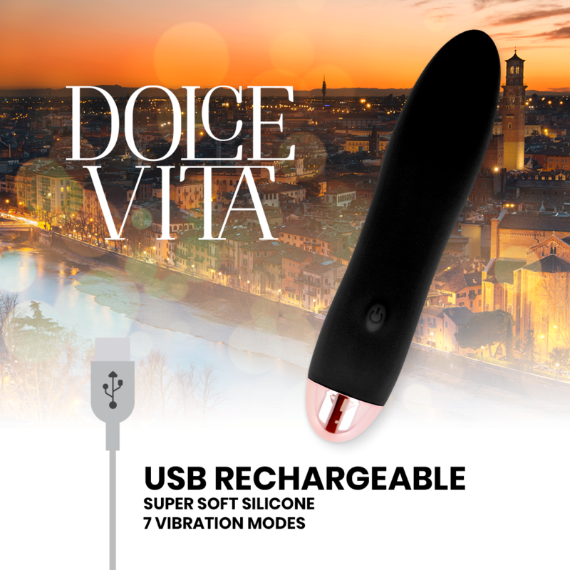 DOLCE VITA - AUFLADBARER VIBRATOR VIER SCHWARZ 7 GESCHWINDIGKEITEN hochwertiges Sextoy bei Secret Pulse
