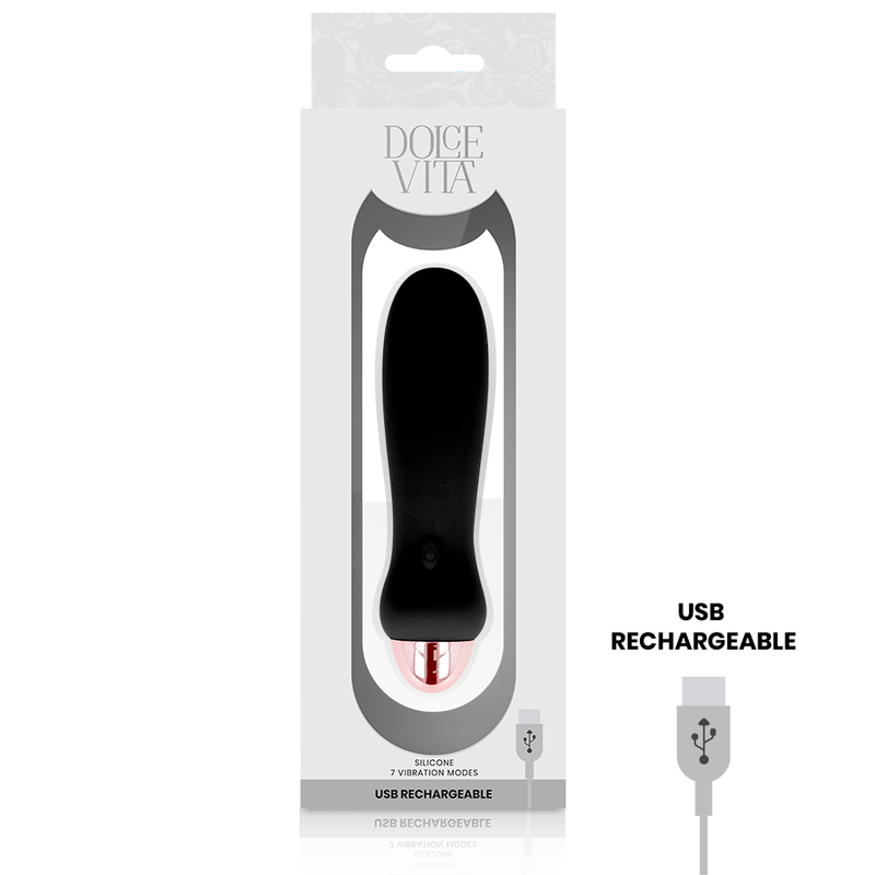 DOLCE VITA - AUFLADBARER VIBRATOR FÜNF SCHWARZ 7 GESCHWINDIGKEITEN Produktansicht und Details