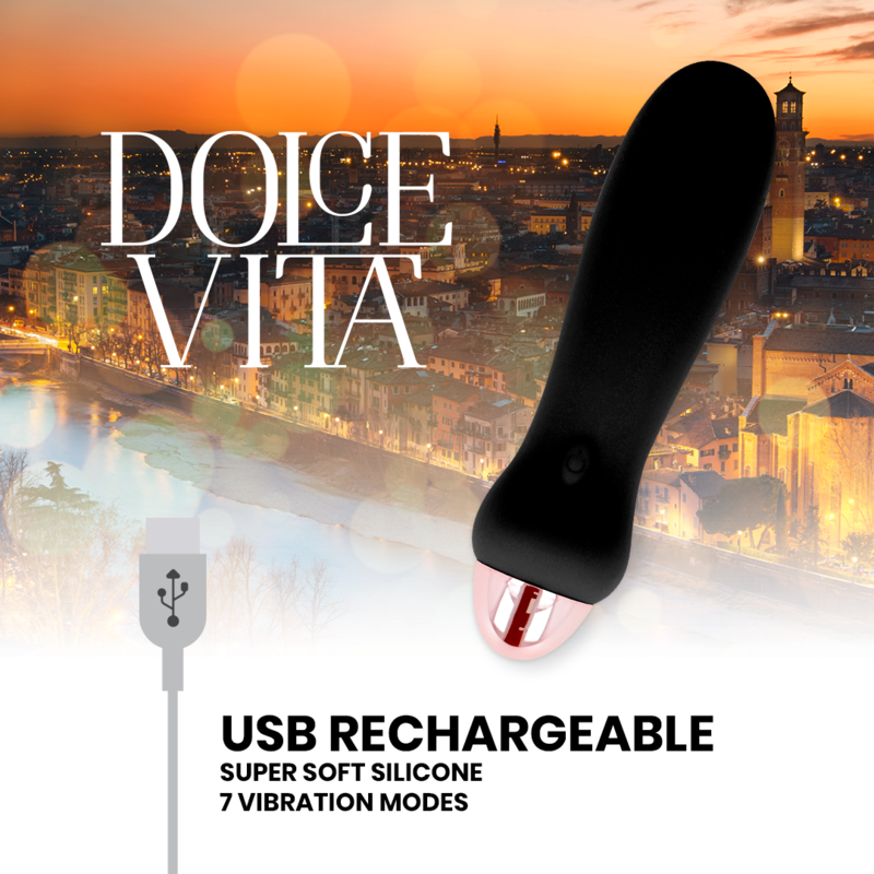 DOLCE VITA - AUFLADBARER VIBRATOR FÜNF SCHWARZ 7 GESCHWINDIGKEITEN hochwertiges Sextoy bei Secret Pulse
