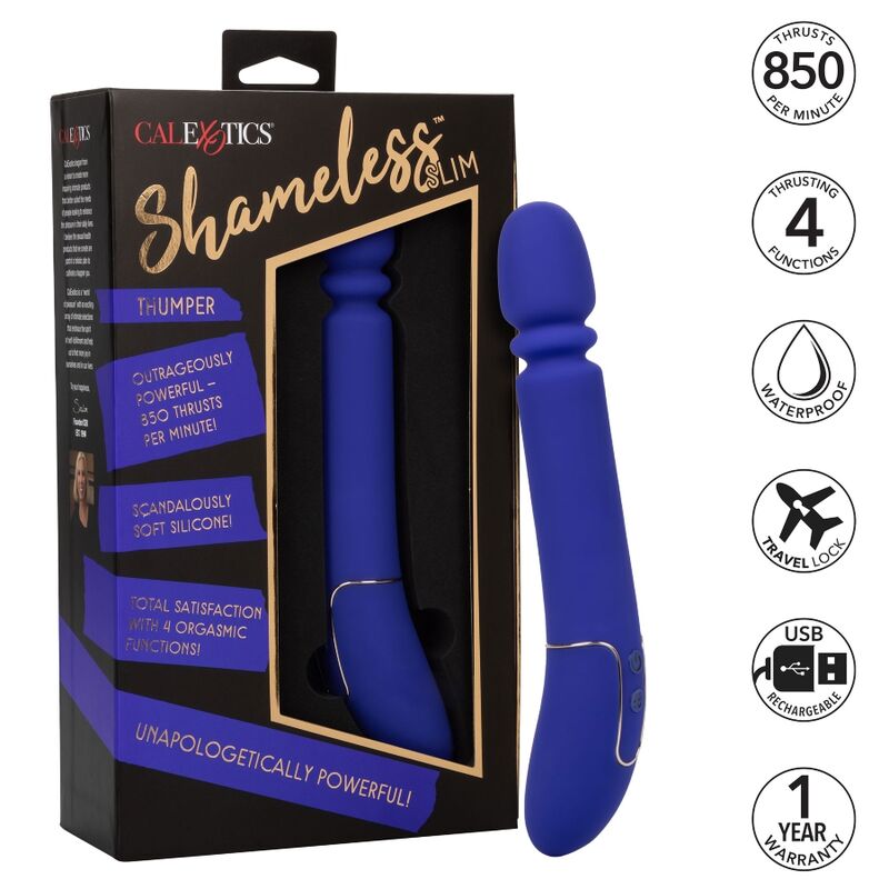 CALEXOTICS Shameless Slim Thumper – Kraftvolles Massagegerät, 4 Funktionen, Wasserdicht, Blau – Erotikspiel Bild 9