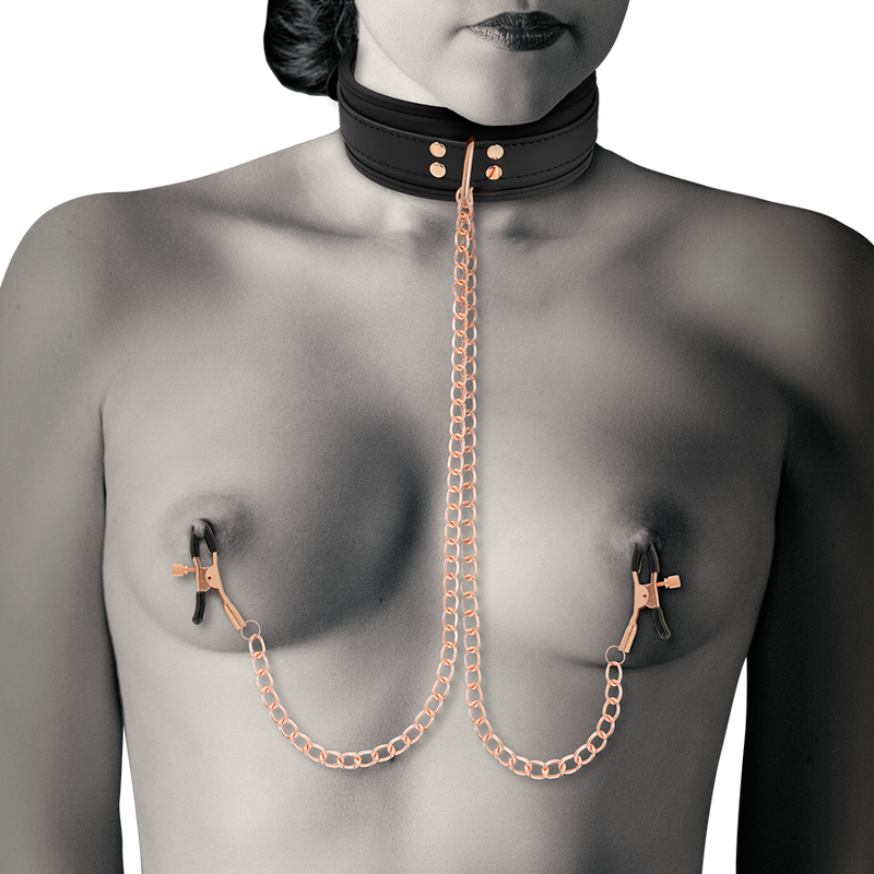 COQUETTE CHIC DESIRE Nippelklemm-Halskette – Veganes Leder, Neopren & Metall | Secret Pulse – Erotik-Schmuck Bild 3