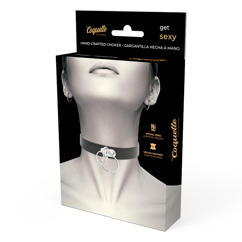 COQUETTE CHIC DESIRE Doppelring-Halsband – Veganes Leder, Fetisch & BDSM | Secret Pulse hochwertiges Zubehör