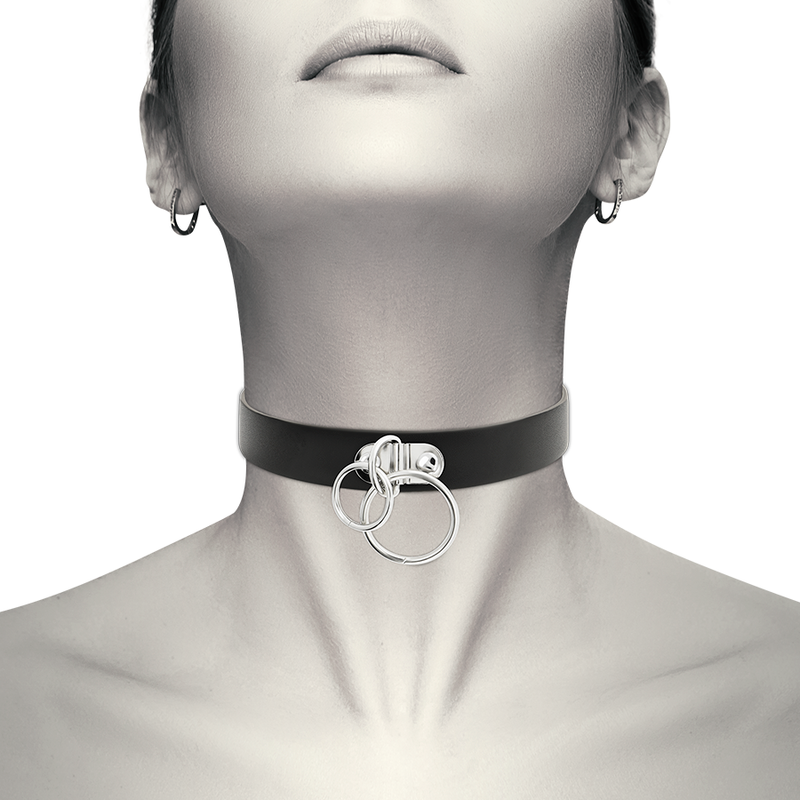 COQUETTE CHIC DESIRE Doppelring-Halsband – Veganes Leder, Fetisch & BDSM | Secret Pulse Produktansicht und Details