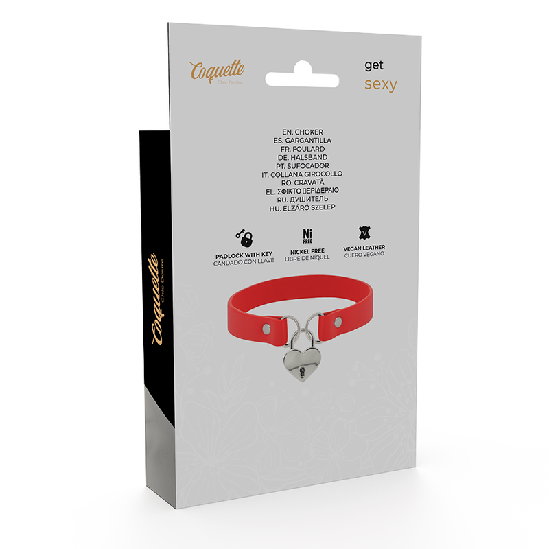 COQUETTE CHIC DESIRE - ROTE HALSKETTE AUS VEGANEM LEDER MIT HERZ-ACCESSOIRE MIT SCHLÜSSEL – Erotik-Schmuck Bild 6