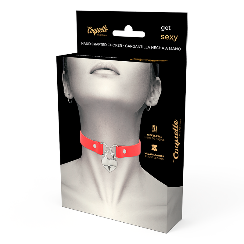 COQUETTE CHIC DESIRE - ROTE HALSKETTE AUS VEGANEM LEDER MIT HERZ-ACCESSOIRE MIT SCHLÜSSEL – Erotik-Schmuck Bild 5