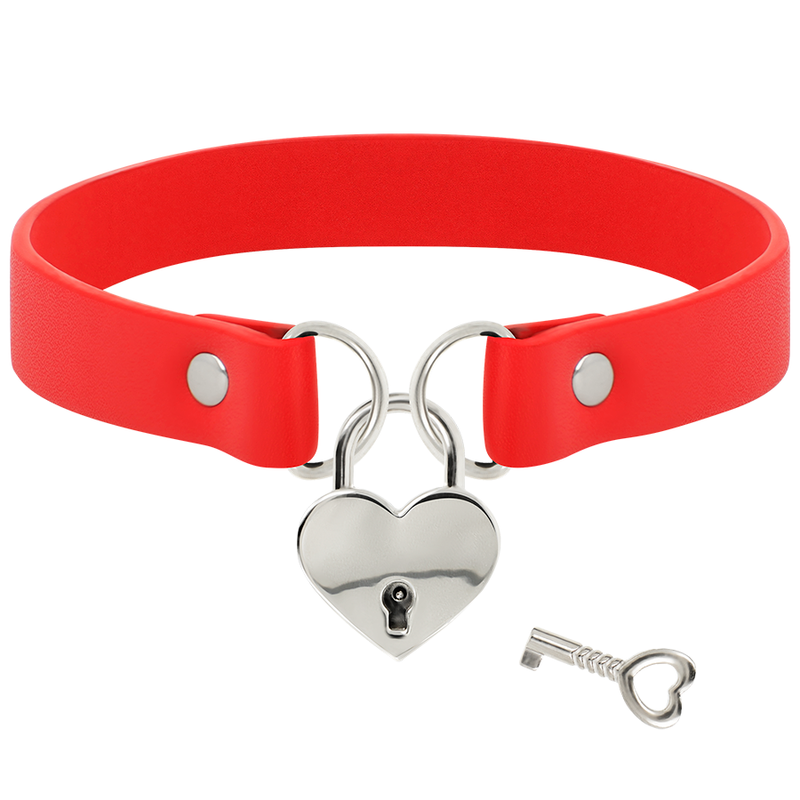 COQUETTE CHIC DESIRE - ROTE HALSKETTE AUS VEGANEM LEDER MIT HERZ-ACCESSOIRE MIT SCHLÜSSEL – Erotik-Schmuck Bild 3