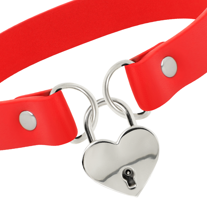 COQUETTE CHIC DESIRE - ROTE HALSKETTE AUS VEGANEM LEDER MIT HERZ-ACCESSOIRE MIT SCHLÜSSEL – Erotik-Schmuck Bild 4