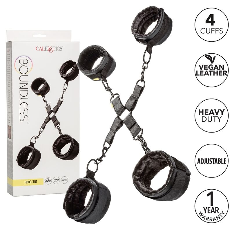 CalExotics Boundless Hog Tie – Verstellbare Hand- & Fußfesseln, Veganes Leder, Bodysafe Produktansicht und Details