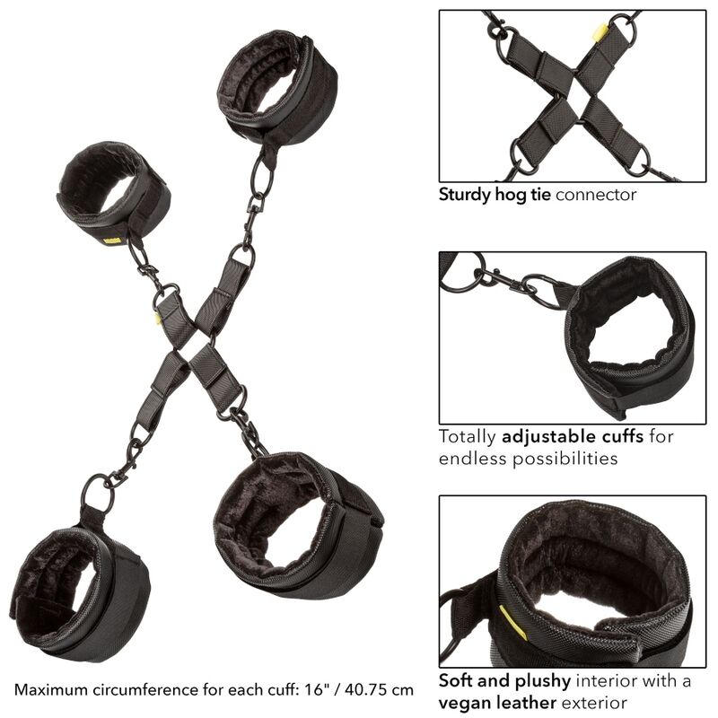 CalExotics Boundless Hog Tie – Verstellbare Hand- & Fußfesseln, Veganes Leder, Bodysafe für sinnliche und diskrete Momente