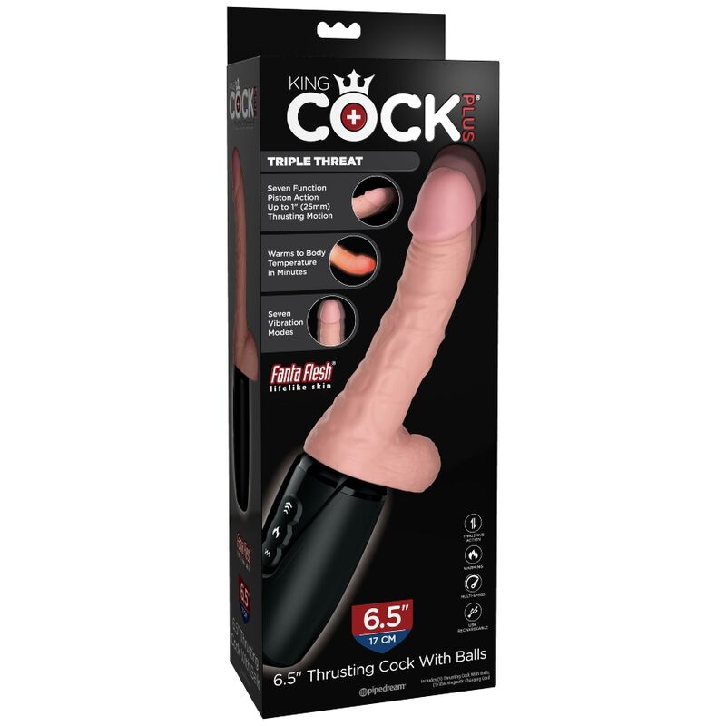 King Cock Plus Triple Threat – Heller Dildo mit Stoß- & Vibrationsfunktion – Dildo Bild 18