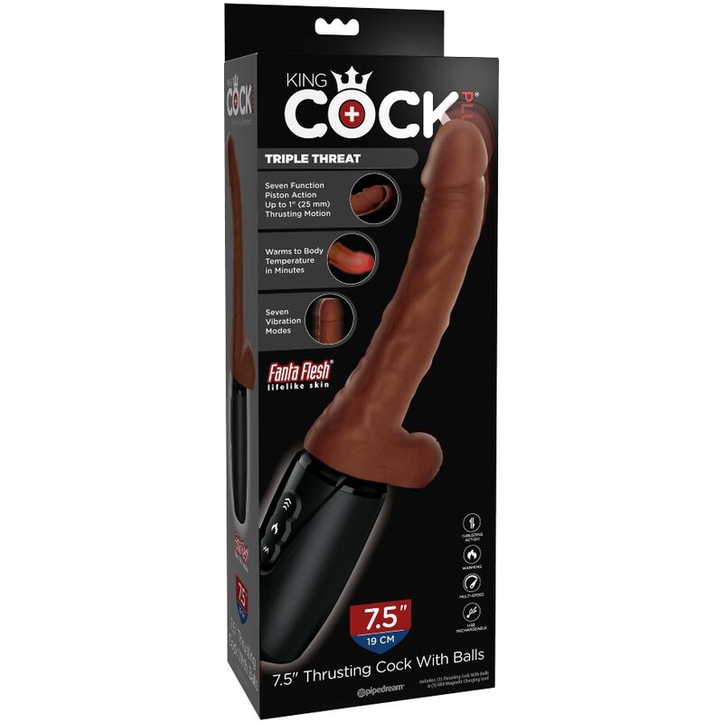 King Cock Plus Triple Threat – Brauner Dildo mit Stoß- & Vibrationsfunktion – Dildo Bild 17