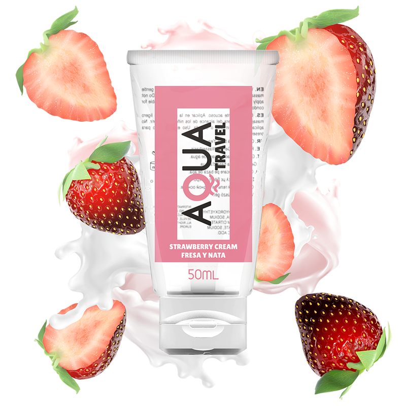 AQUA TRAVEL - SCHMIERMITTEL AUF WASSERBASIS MIT ERDBEER-CREME-GESCHMACK - 50 ML wasserbasiertes Gleitgel diskret online kaufen