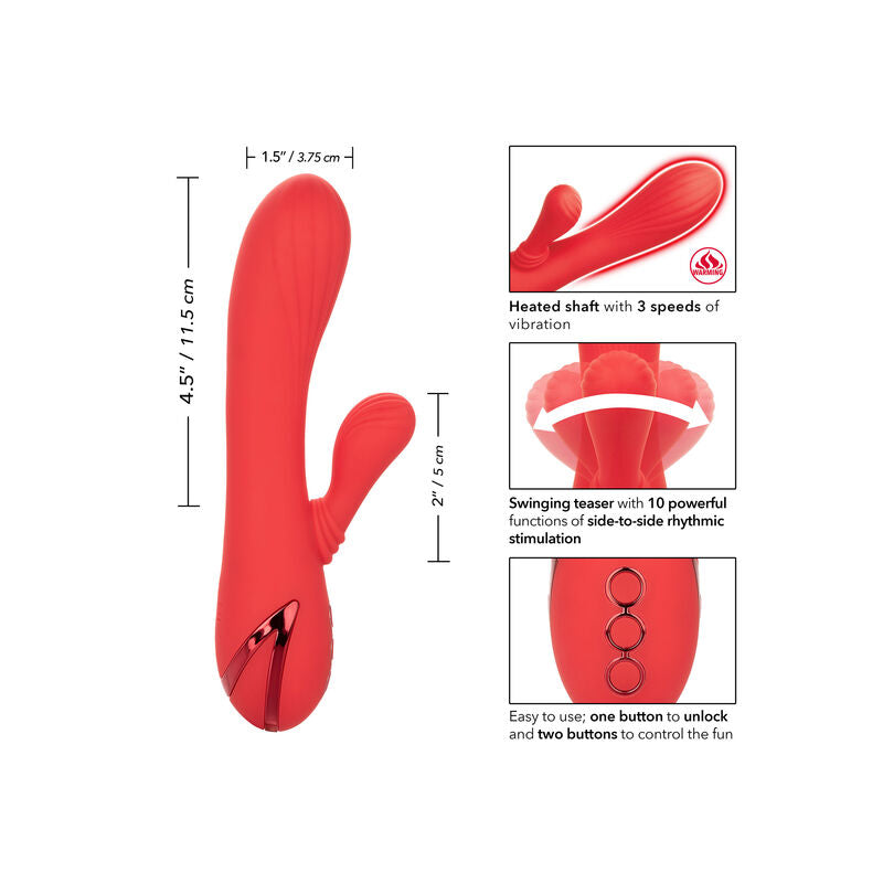 CalExotics Palisades Passion – Beheizter Rabbit Vibrator, Rot, 3 Geschwindigkeiten, 10 Vibrationsmodi – Rabbit Vibrator Bild 10