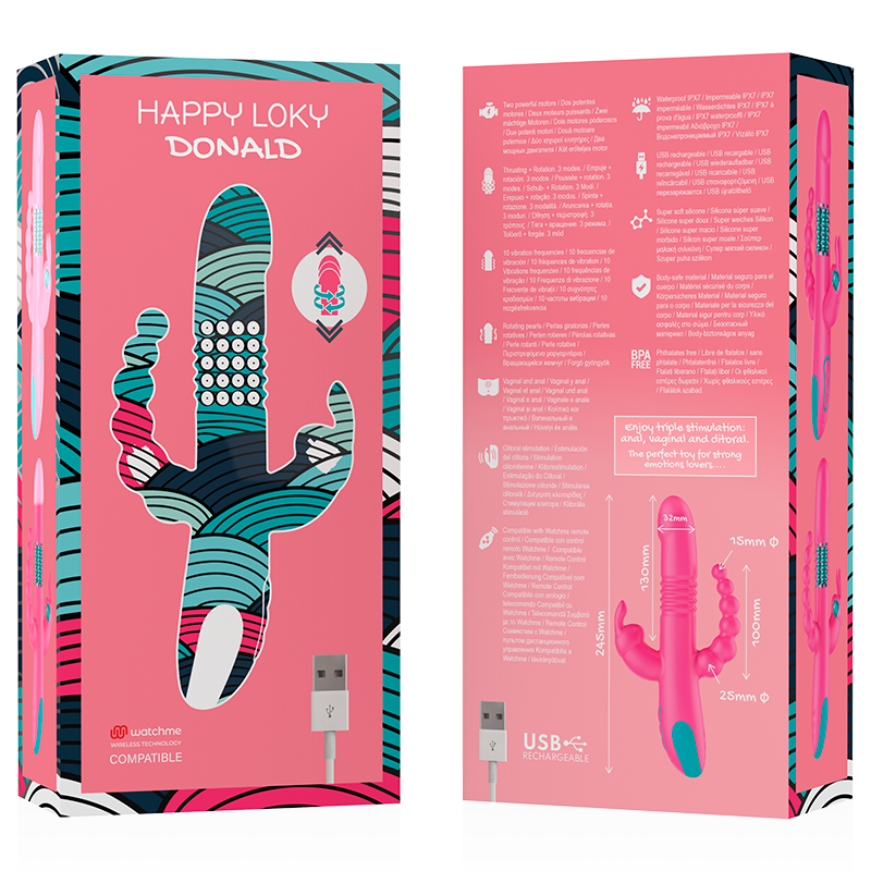 Happy Loky Donald Vibrator – Triple Stimulation, WatchMe-kompatibel, USB, wasserdicht für intensive Stimulation und Self-Love