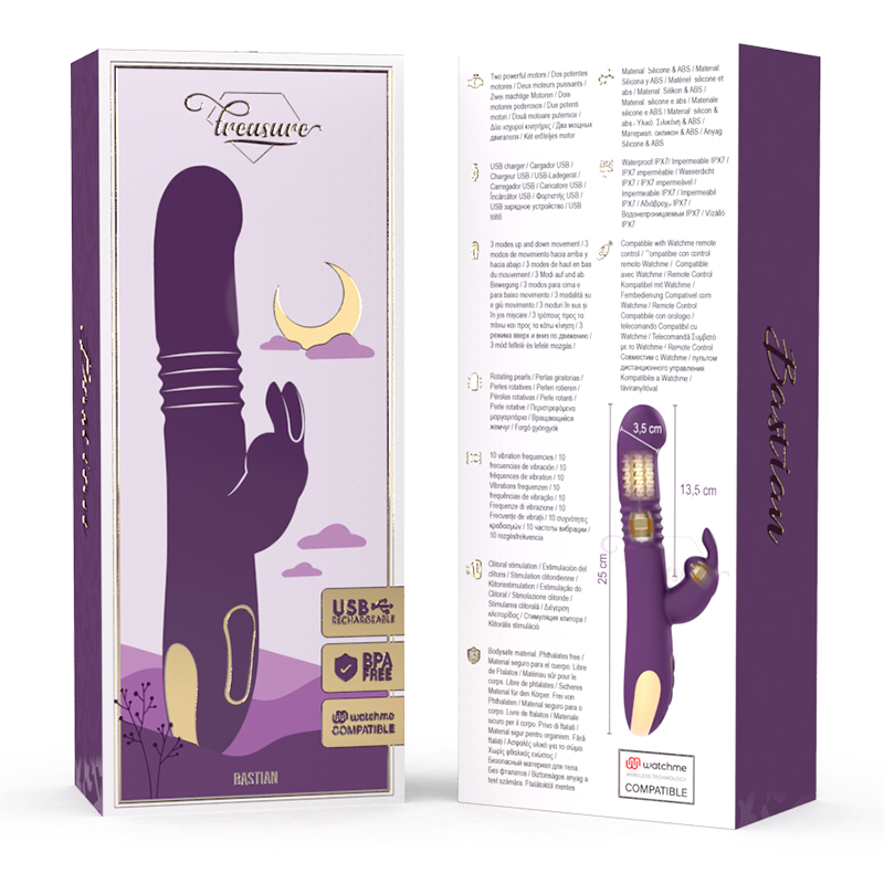 TREASURE Bastian Rabbit – Up & Down Vibrator mit Rotator, kompatibel mit WatchMe, Rot – Rabbit Vibrator Bild 5