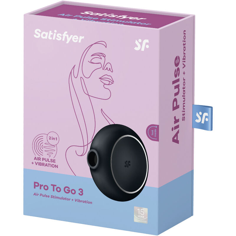 SATISFYER - PRO TO GO 3 DOPPELTER LUFTPULSSTIMULATOR & VIBRATOR SCHWARZ für sinnliche Momente allein oder zu zweit