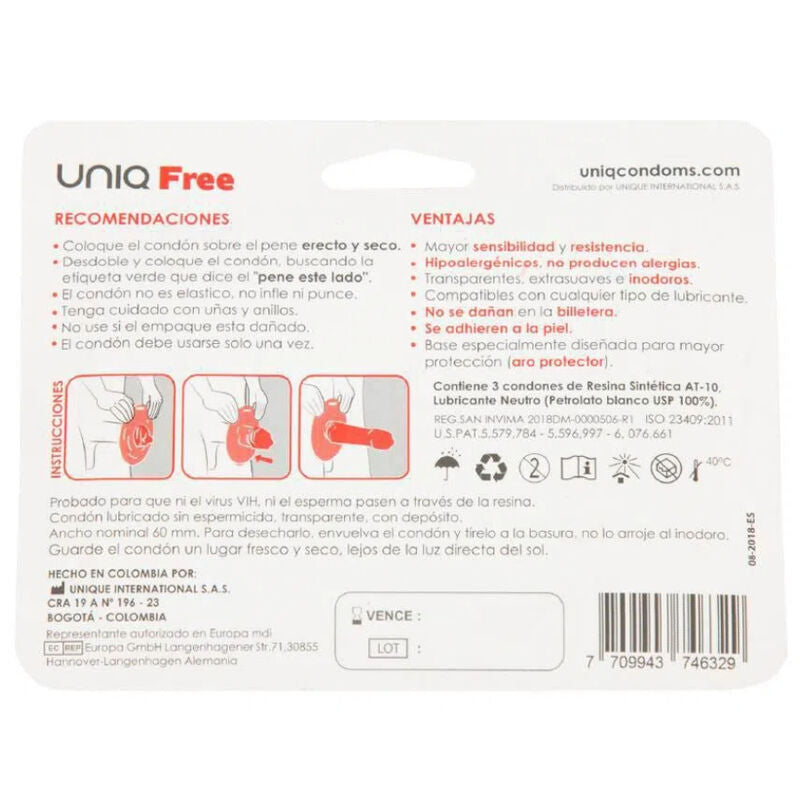 UNIQ - FREE LATEXFREIE KONDOME MIT SCHUTZRING 3 EINHEITEN für Schutz und angenehmes Gefühl