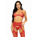 LEG AVENUE - DREITEILIGES SET BH, STRING UND STRUMPF, EINE GRÖSSE - ROT Bustier Produktansicht