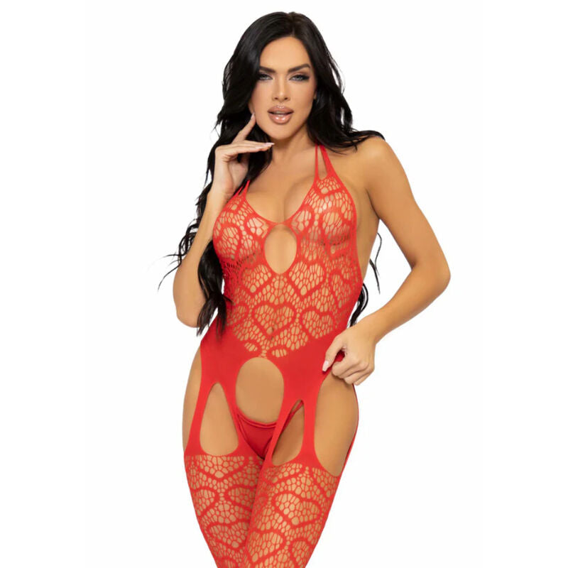 LEG AVENUE - NET SUSPENDER BODYSTOCKING, EINE GRÖSSE - ROT Dessous-Body Produktansicht