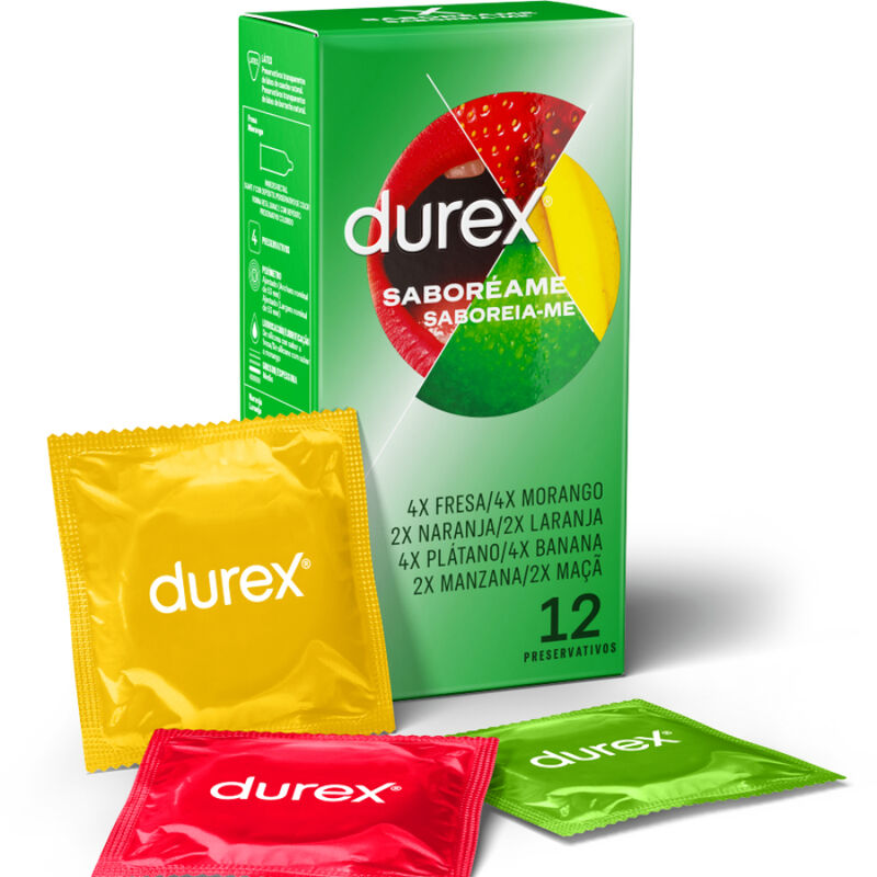 Durex Taste Me 12er-Pack – Aromatisierte Kondome mit Erdbeere, Banane, Orange & Apfel Kondome diskret online kaufen