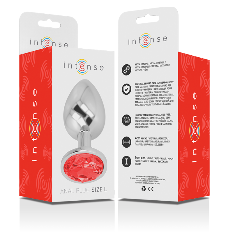 INTENSE - ANALPLUG AUS ALUMINIUMMETALL MIT ROTEM KRISTALL, GRÖSSE L – Analplug Bild 12