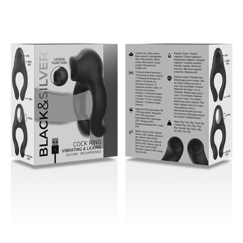 BLACK&SILVER - VIBRATORRING AUS SILIKON, 3 MOTOREN, WIEDERAUFLADBAR, SCHWARZ – Vibrator Bild 13