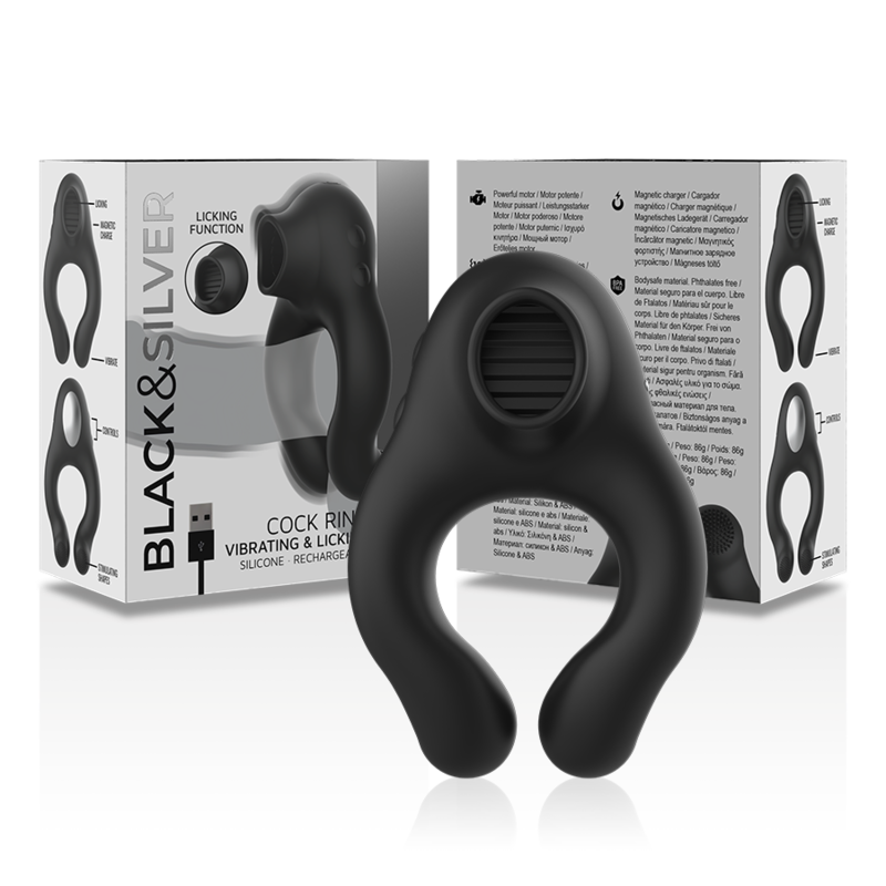 BLACK&SILVER - VIBRATORRING AUS SILIKON, 3 MOTOREN, WIEDERAUFLADBAR, SCHWARZ – Vibrator Bild 11