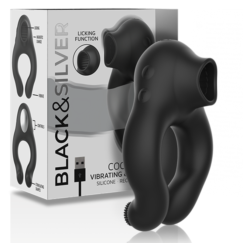 BLACK&SILVER - VIBRATORRING AUS SILIKON, 3 MOTOREN, WIEDERAUFLADBAR, SCHWARZ – Vibrator Bild 2