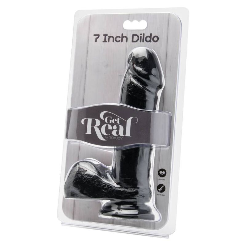 GET REAL - DILDO 18 CM MIT SCHWARZEN EIEREN bei Secret Pulse im Erotikshop