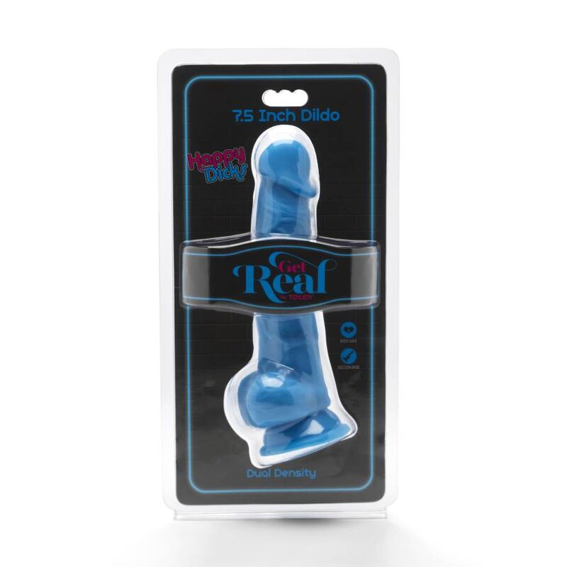 GET REAL - HAPPY DICKS 19 CM MIT BLLEN BLAU – Liebeskugeln Bild 3