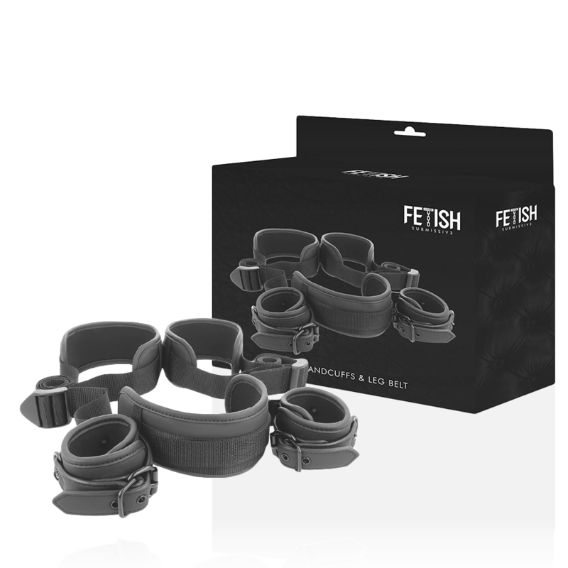 FETISH SUBMISSIVE Position-Set – Offene Beine & Handschellen aus veganem Leder mit Neopren | Secet Pulse – Set Bild 2