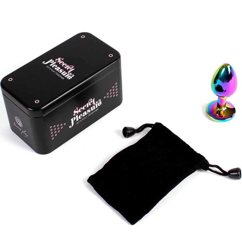 SECRETPLAY - BUTT PLUG AUS METALL REGENBOGEN, KLEINE GRÖSSE 7 CM Produktansicht und Details