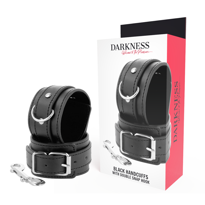 DARKNESS - SCHWARZE VERSTELLBARE HANDSCHELLEN MIT DOPPELTEM VERSTÄRKUNGSBAND Bondage-Fessel diskret online kaufen