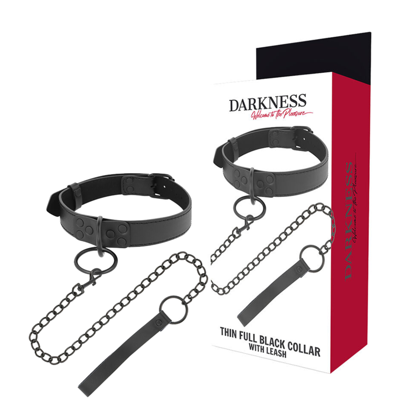 DARKNESS Schwarze Halskette mit Kette – Neopren & PU-Leder, BDSM | Secret Pulse BDSM-Zubehör diskret online kaufen