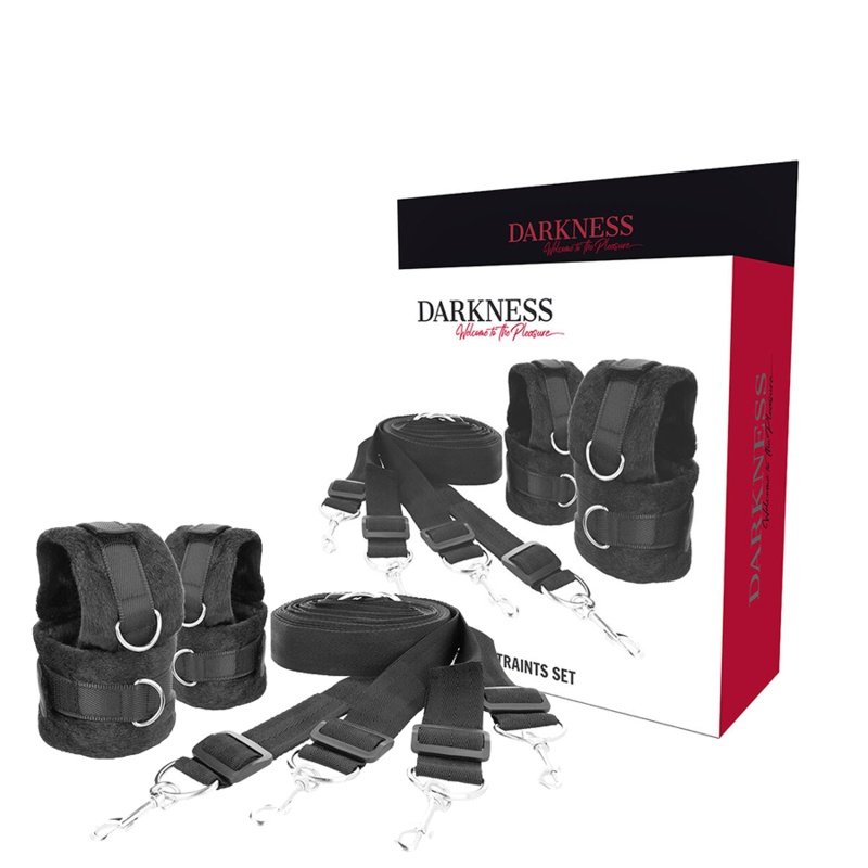 DARKNESS Bettband-Set – Verstellbare Neopren-Hand- & Fußmanschetten für Bondage | Secet Pulse