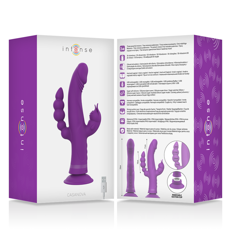 INTENSE Casanova Rabbit Vibrator – Lila, Dreifachmotor, 30 Vibrationsmodi, IPX8, Silikon für intensive Stimulation und Self-Love