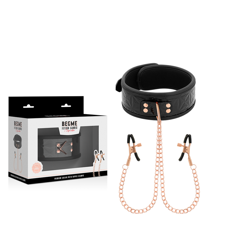 BEGME Black Edition Halsband mit Nippelklemmen – Verstellbares Bondage-Zubehör | Secret Pulse Produktansicht und Details