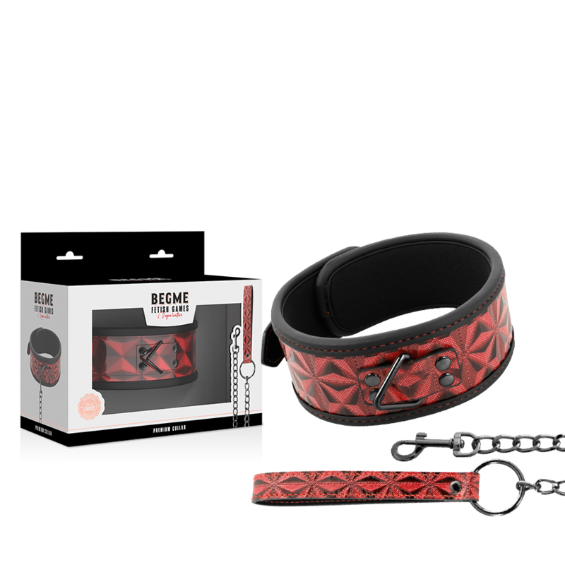 BEGME - RED EDITION PREMIUM VEGANES LEDERHALSBAND MIT NEOPRENFUTTER Produktansicht und Details