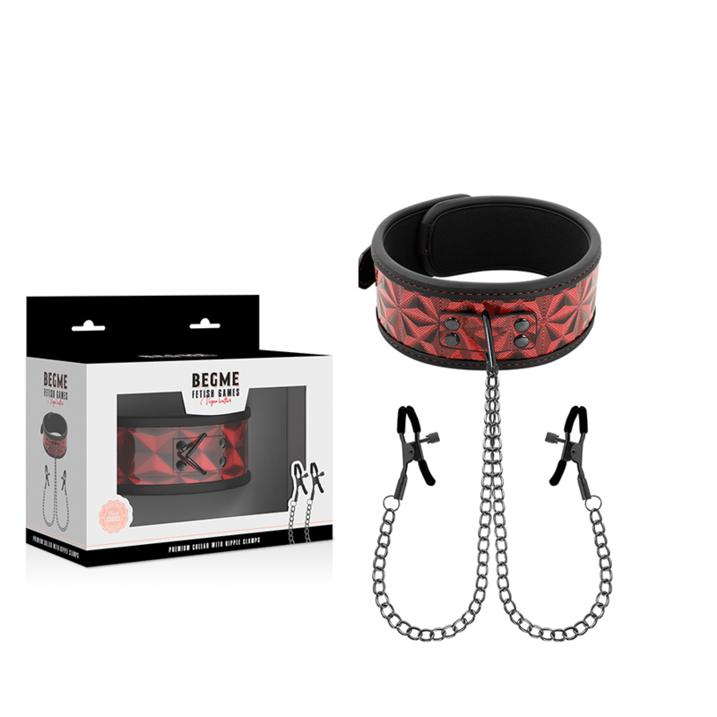 BEGME - RED EDITION HALSBAND MIT NIPPELKLEMMEN MIT NEOPRENFUTTER Produktansicht und Details