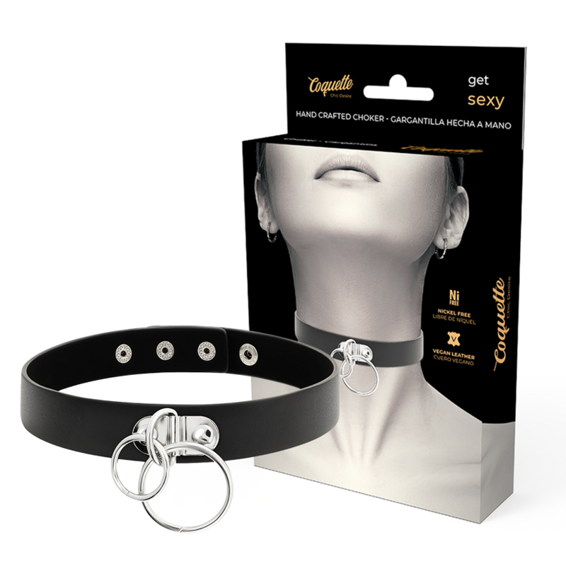 COQUETTE CHIC DESIRE Doppelring-Halsband – Veganes Leder, Fetisch & BDSM | Secret Pulse BDSM-Zubehör diskret online kaufen