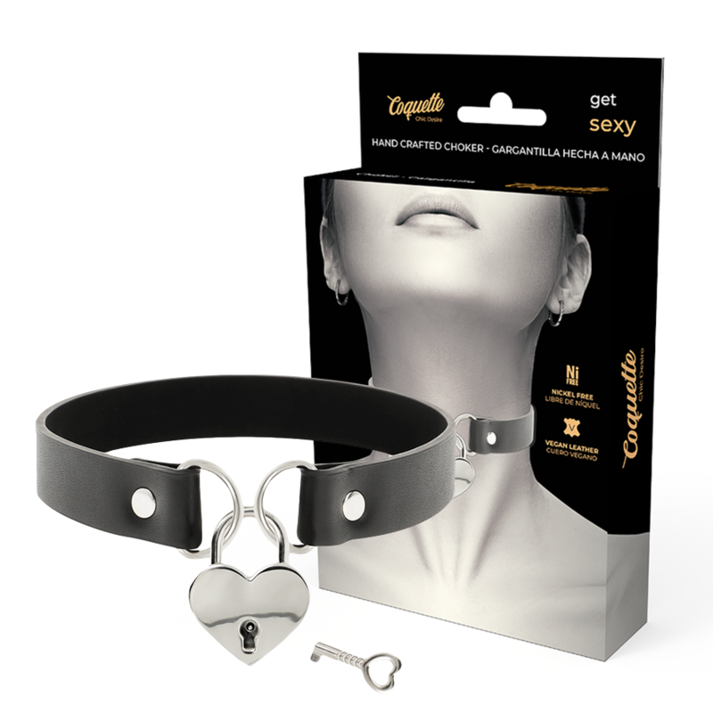 COQUETTE CHIC DESIRE - VEGANE LEDER-HALSKETTE MIT HERZ-ACCESSOIRE MIT SCHLÜSSEL – Erotik-Schmuck Bild 1