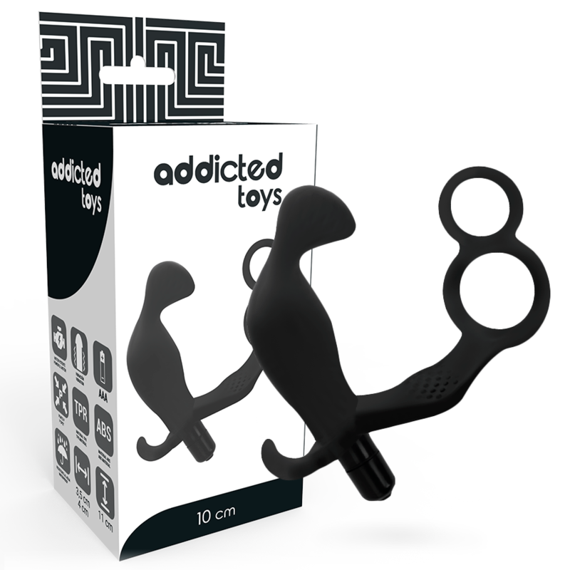 ADDICTED TOYS - ANALPLUG MIT DOPPELTEM PENISRING UND HODEN SCHWARZ Penisring diskret online kaufen