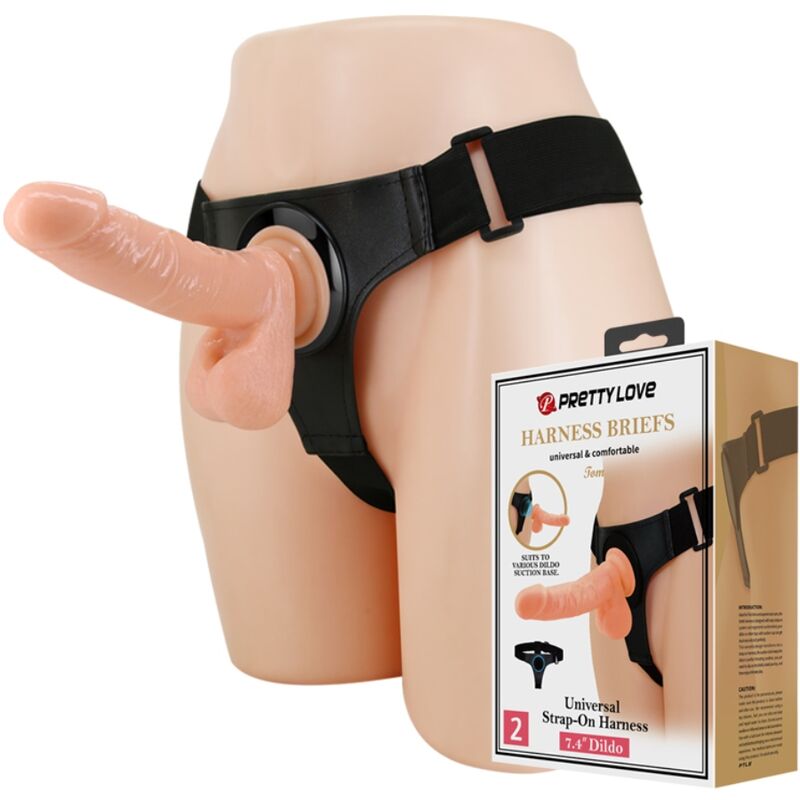 PRETTY LOVE - HARNESS-HOSE UNIVERSAL-HARNESS MIT DILDO TOM 20 CM NATUR – Dildo Bild 1