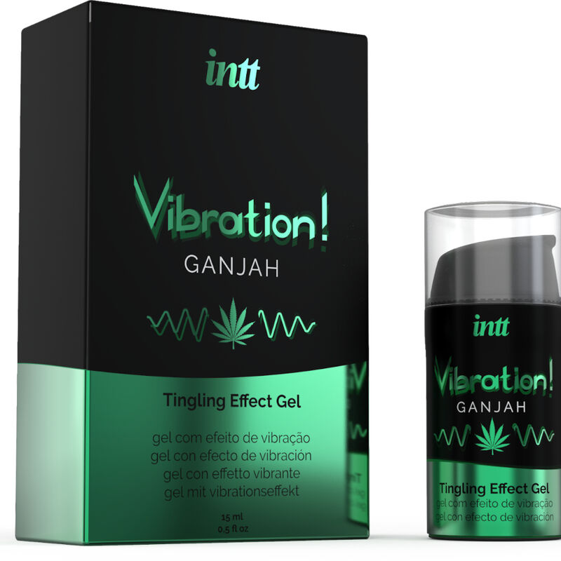 INTT - KRAFTVOLLES INTIMSTIMULIERENDES FLÜSSIGES VIBRATIONSGEL CANNABIS 15ML Produktverpackung und Details