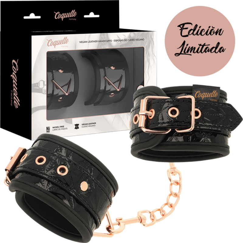 Coquette Chic Desire Black Edition – Vegane Lederhandschellen mit Neoprenfutter